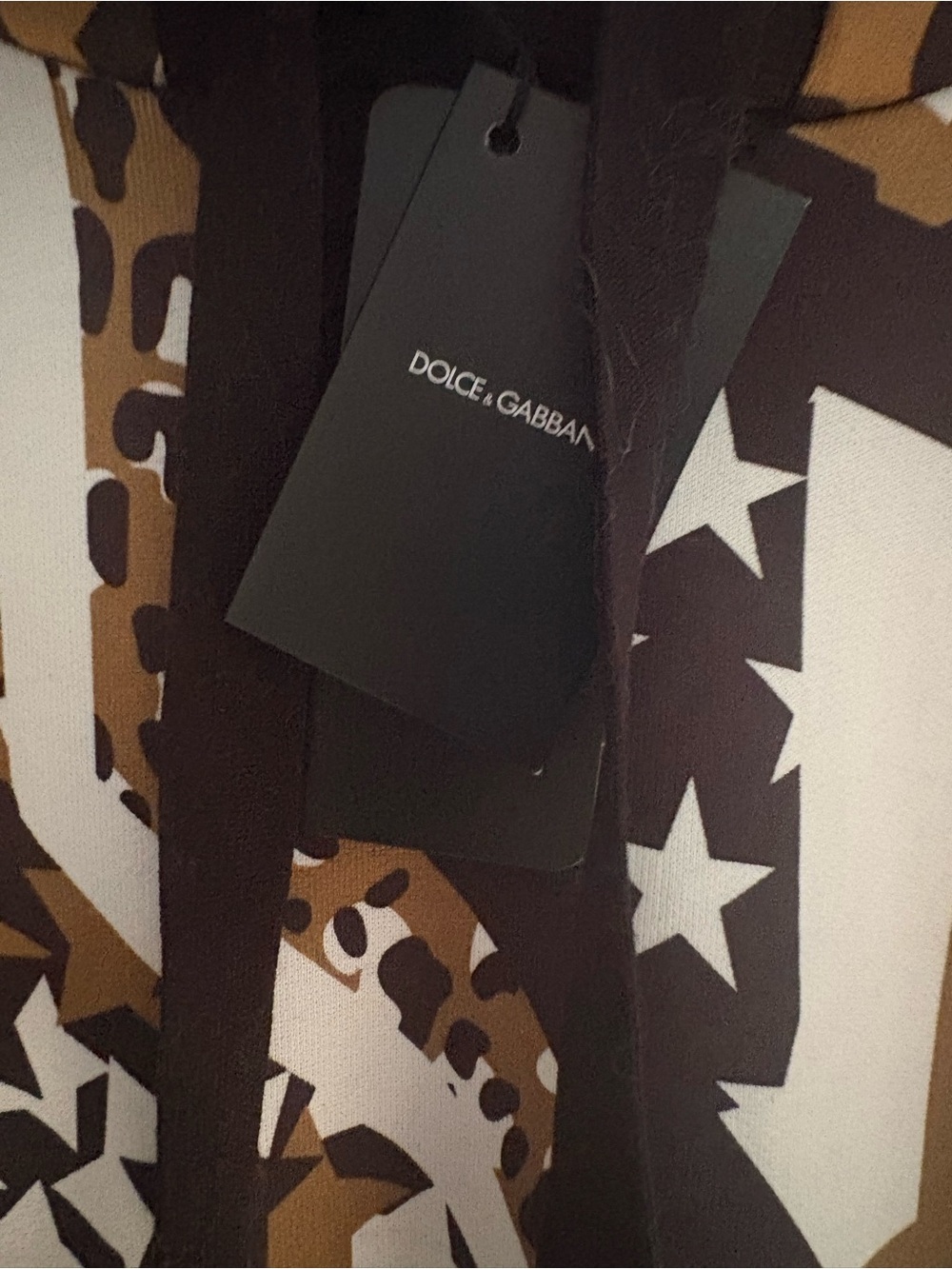 NWT/Dolce & Gabbana Brown, Black and White Star & Leopard Print Hoodie - size 42 - Picture 4 of 12